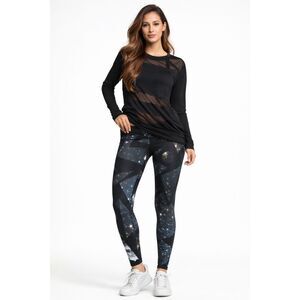 Alo Yoga Galaxy Print Mid-Rise Leggings Black Celestial Graphic Athleisure Sz M